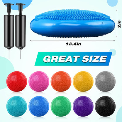 Leitee 10 Pcs Inflated Wobble Cushion Wiggle Seat Balance Disc with Needle Pump Adult Sensory Balance Cushion for Exercise Fitness Yoga Strengthen Core Stability Physical Therapy