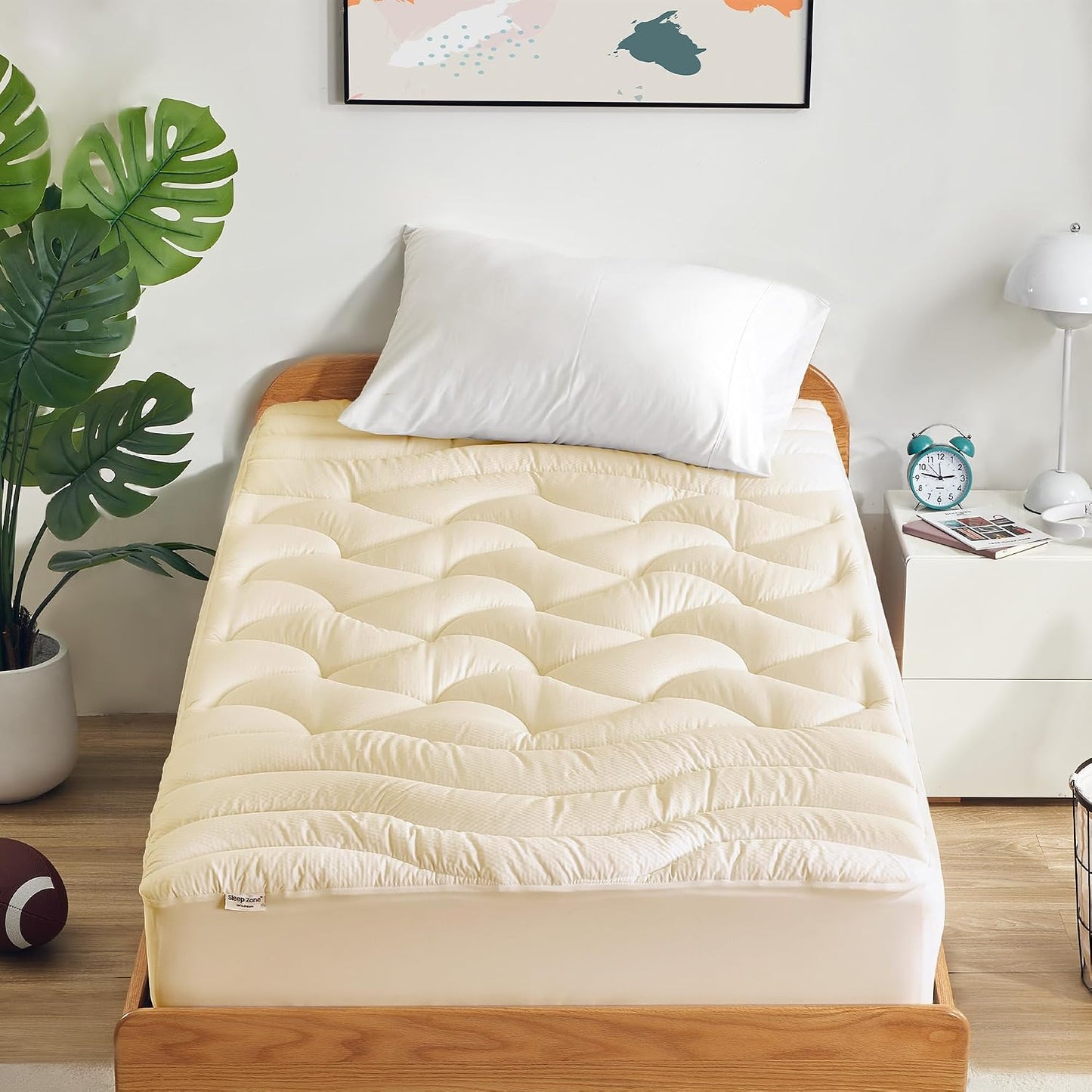 SLEEP ZONE Cooling Queen Mattress Topper, Premium Zoned Cool Mattress Pad Cover, Padded Mattress Protector Breathable Washable, Deep Pocket 8-21" (Grey, Queen)