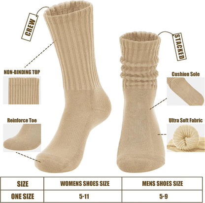 AugRing Women's Scrunch Crew Socks Retro 3-Pack Solid Cotton Boot Calf Chunky Ribbed Cozy Slouchy Socks Size 5-11