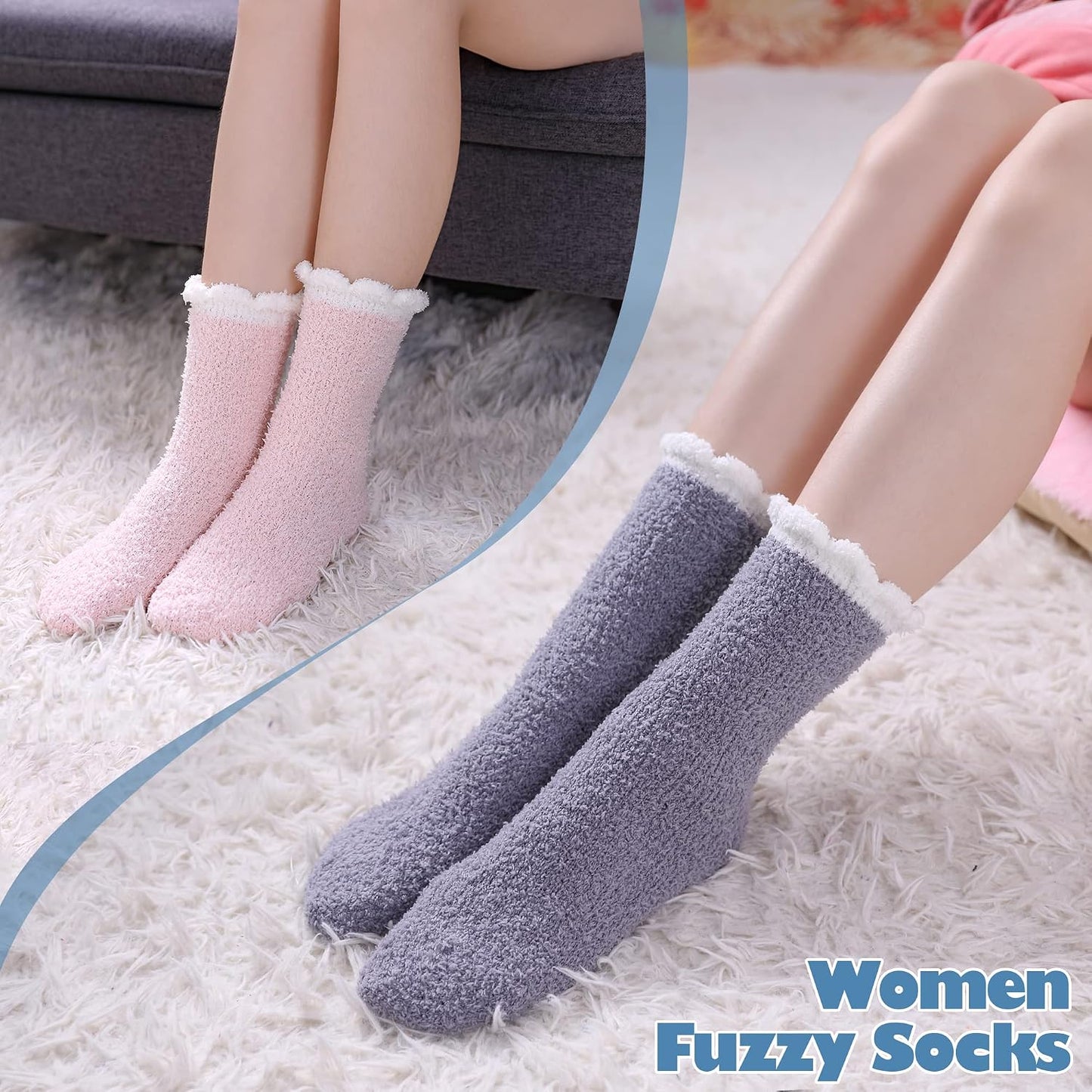 LANLEO 5/6 Pairs Womens Super Soft Fuzzy Plush Warm Winter Home Sleeping Slipper Socks