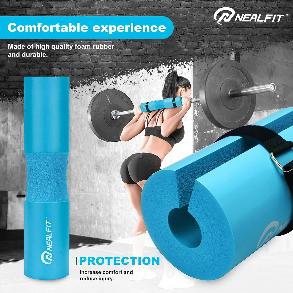 NEALFIT Barbell Pad Squat Pad for Squats—Squat Bar Pad—Great for Weightlifting,Lunges and Hip Thrusts—Foam Sponge Pad—Fit Standard and Olympic Bars Perfectly