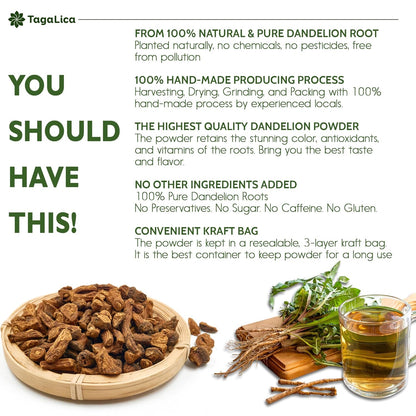 Tagalica, Premium 135 Dandelion Root Tea Bags, 100% Natural & Pure from Dandelion Root, Eco-Conscious Tea Bags, Herbal Tea. No Sugar, No Caffeine, No Gluten, Vegan