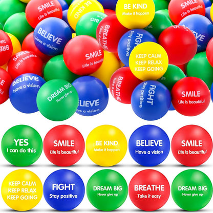 Liliful 100 Pcs Motivational Stress Balls Bulk Inspirational Squeeze Balls for Adults Anxiety Relief Fidget Toys Office Employee Gifts Classroom Rewards 2.2 Inch (Bright Colors)