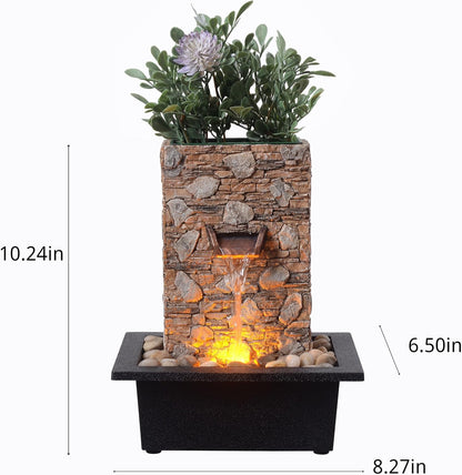 Kalona Tabletop Waterfall Fountain 3 Bowls with LED Light, Soothing Water Flow Sound, Zen Meditation Decor for Home and Office, Relaxation Water Fountains Indoor (23113)