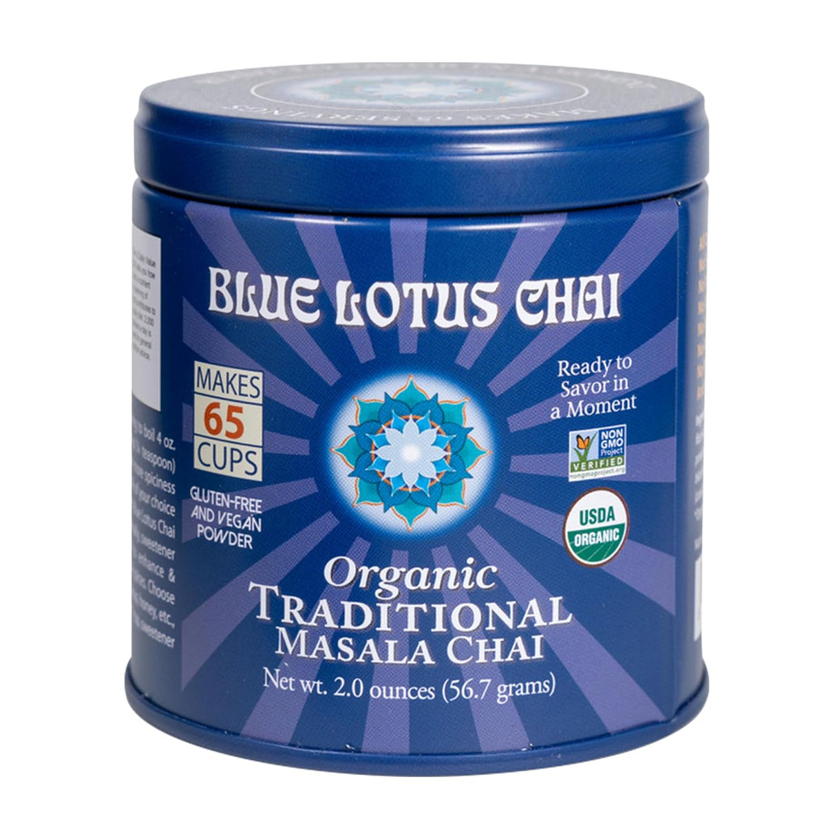 Blue Lotus Chai - Traditional Masala Chai - Makes 100 Cups - 3 Ounce Masala Spiced Chai Powder with Organic Spices - Instant Indian Tea No Steeping - No Gluten