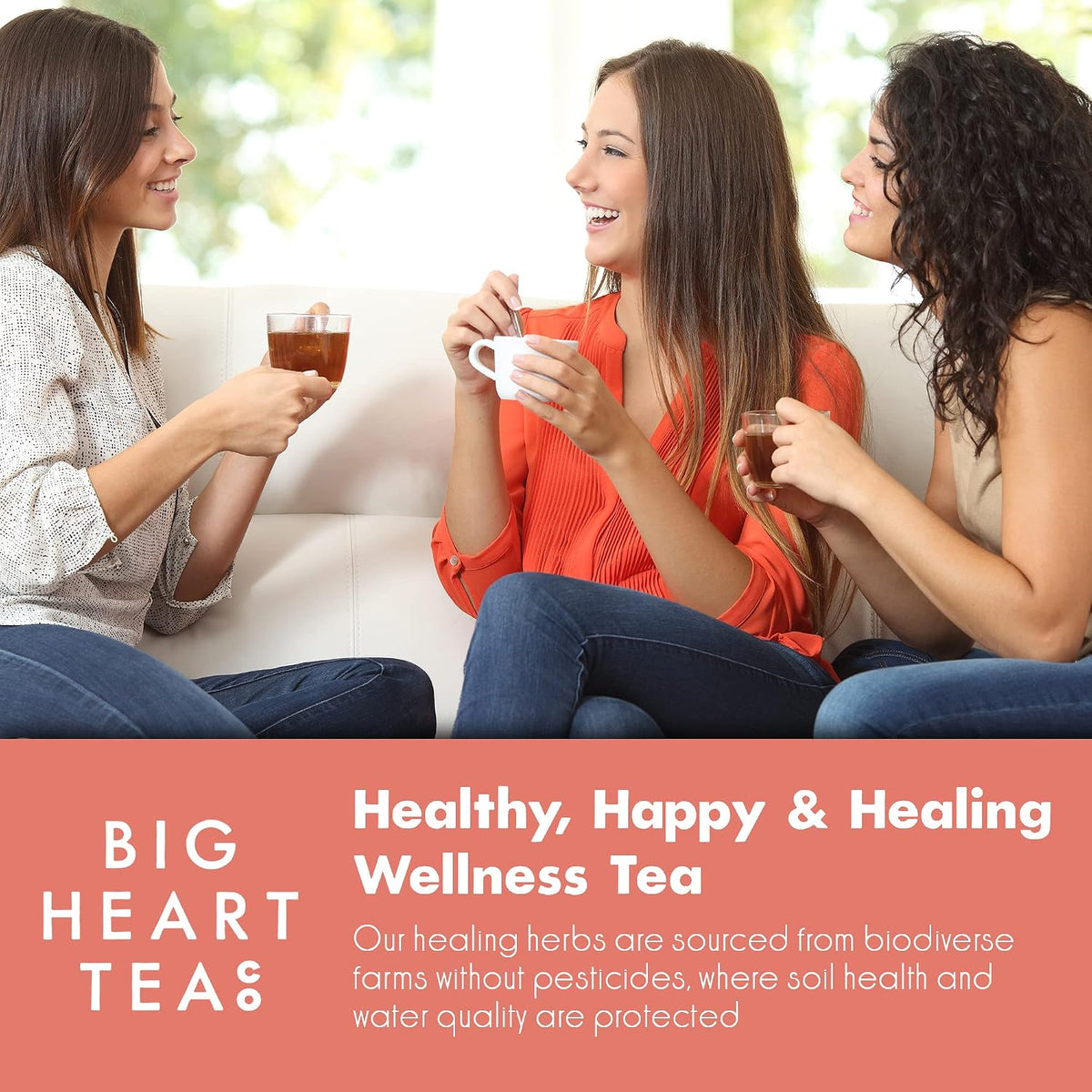 Big Heart Tea Co. Tea Bags - Cup of Love Red Rose - Certified Organic, Floral Ayurvedic Herbal Decaf Tea in Zero Plastic Sachets with Small Batch Ground Herbs, Adaptogenic Tulsi, 50 Pack