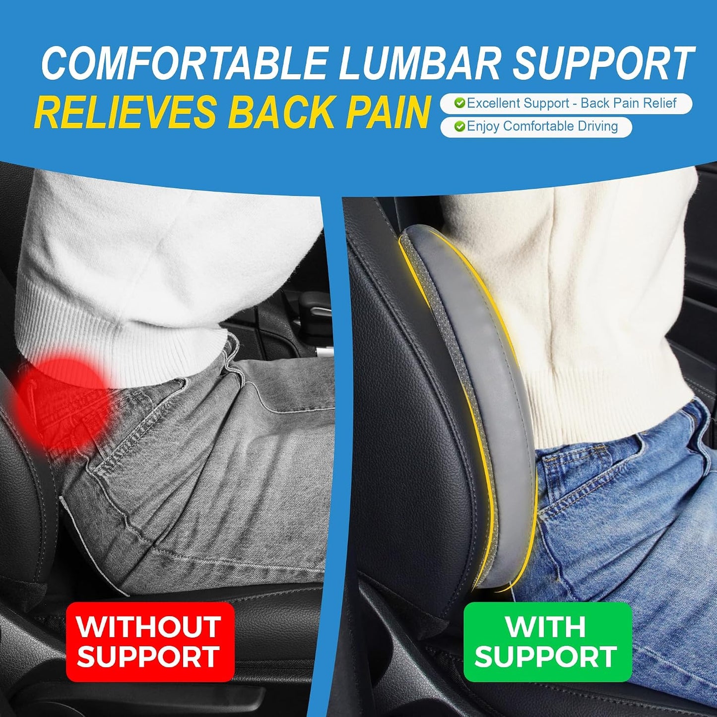 Lofty Aim Lumbar Support Pillow for Car, Car Seat Back Support for Driving | Memory Foam Car Lumbar Support for Driving Seat, Car Back Cushion, Adjustable Straps, Lower Back Pillow, Office Chairs, Black