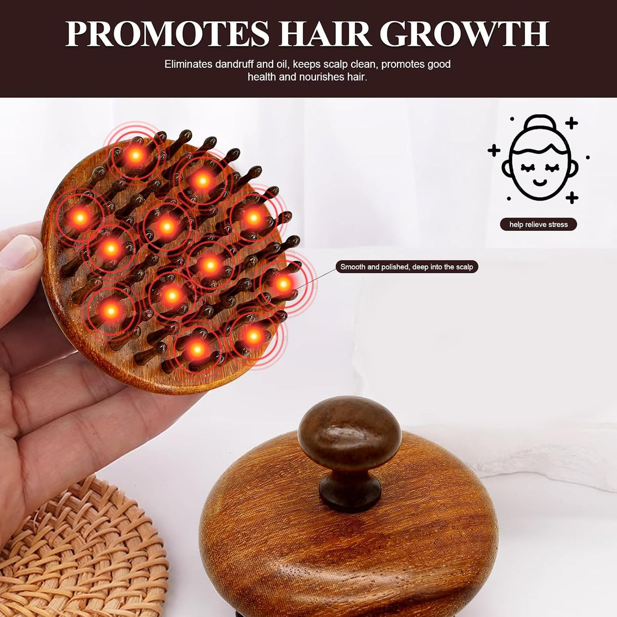 Wooden Scalp Massager for Hair Growth Support, Bamboo Scalp Massager Brush for Head Relaxation, Scalp Stimulation & Hair Oil Distribution, Natural Wooden Massager for Face and Body Care