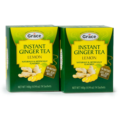 Grace Instant Pre-Sweetened Ginger Lemon Tea 4.94 oz - 2 Pack - Ginger Lemon Tea Bags - 28 Count