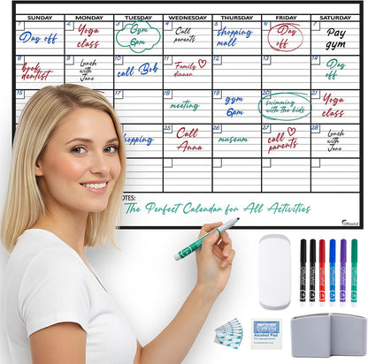 Large Dry Erase Calendar for Wall 36x48, Big Classroom Giant Month, Undated Reusable Family Monthly, Rolled Whiteboard White Board, Calendar Dry Erase Planner for Wall Erasable Large Office 48x36