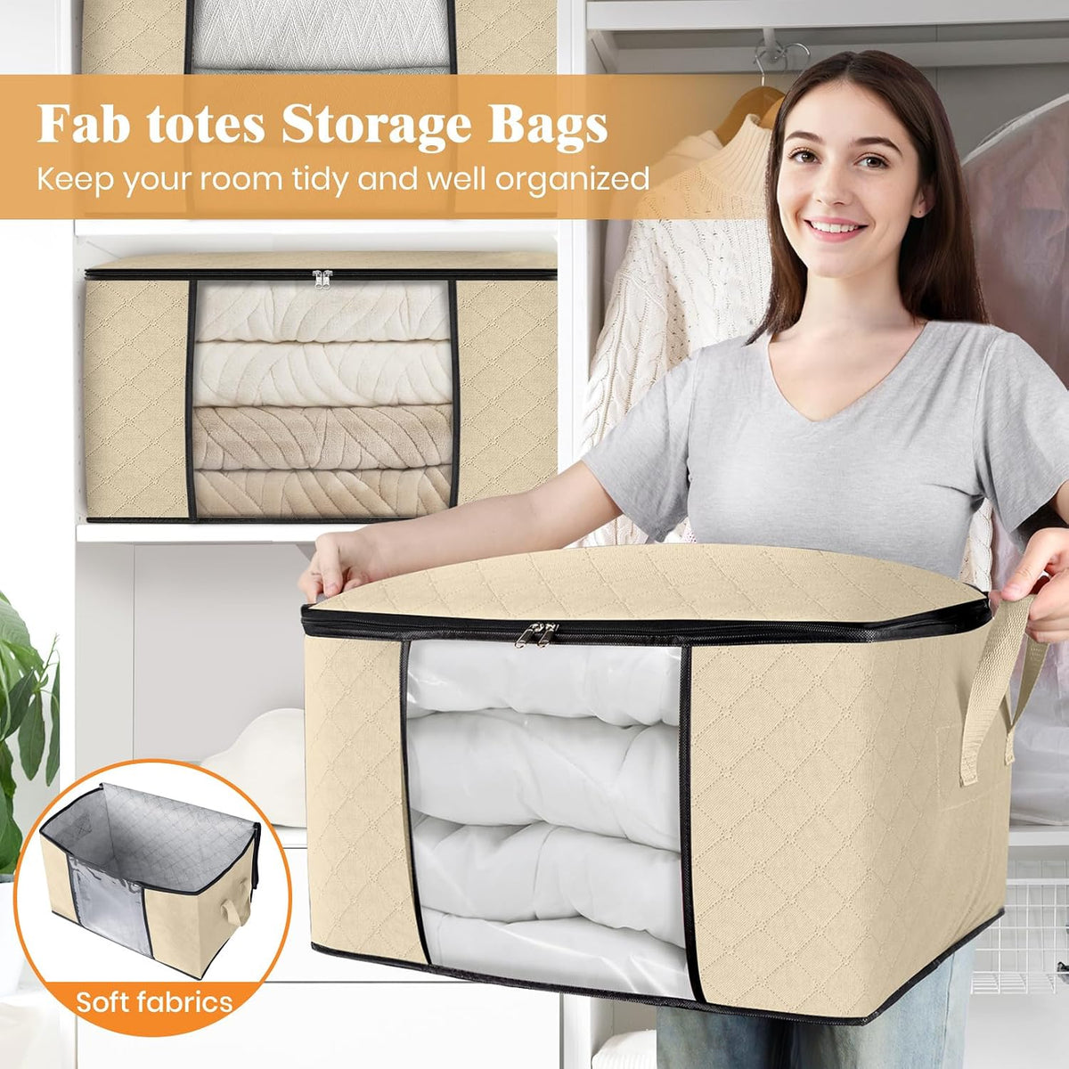 Fab totes Storage Bags for Clothes Blanket Storage Bins with Lids