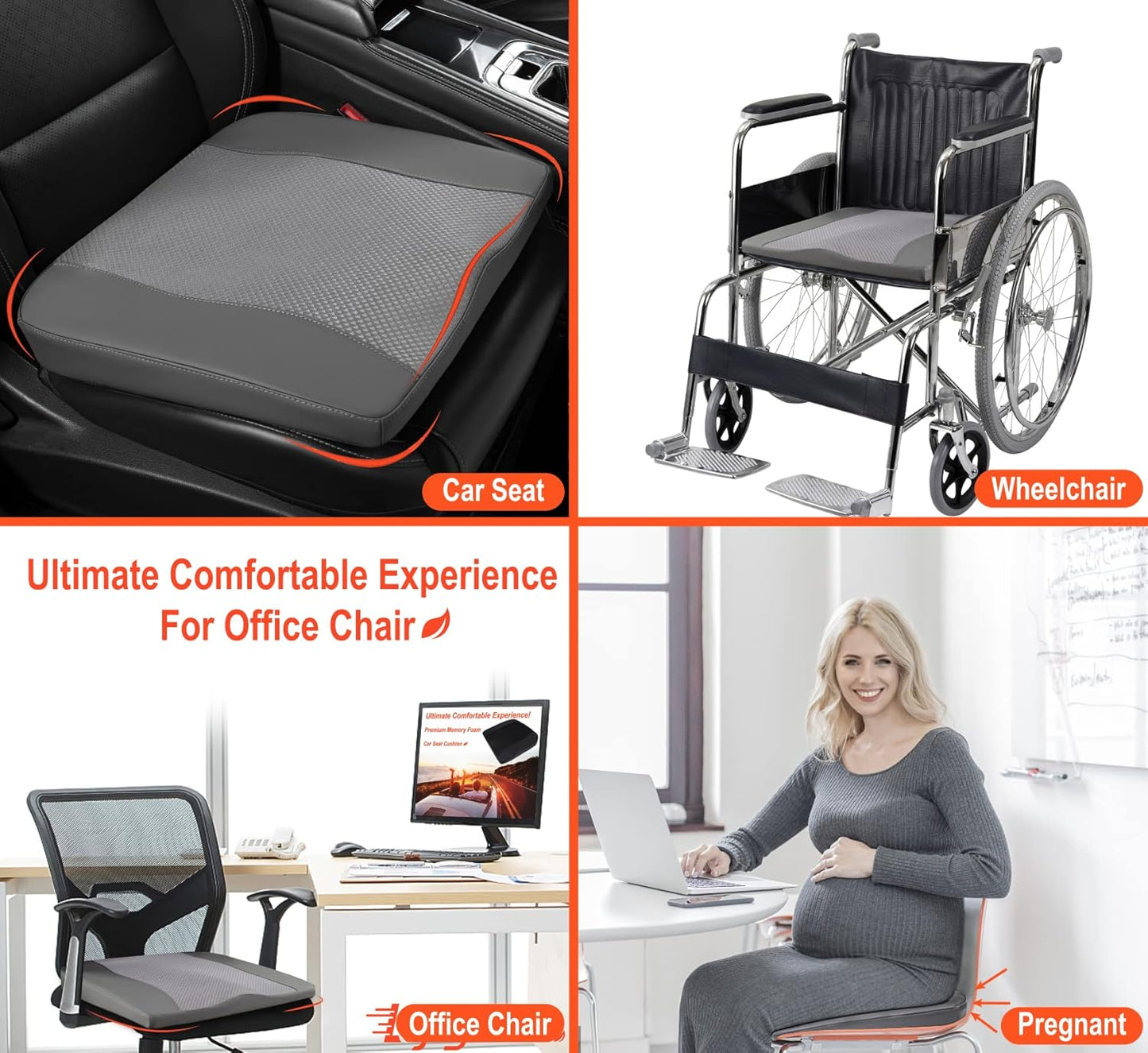 Lofty Aim Car Seat Cushion, Comfort Memory Foam Car Cushions for Driving - Sciatica & Lower Back Pain Relief, Driver Seat Pillow for Auto, Office Chair, Wheelchair - Black