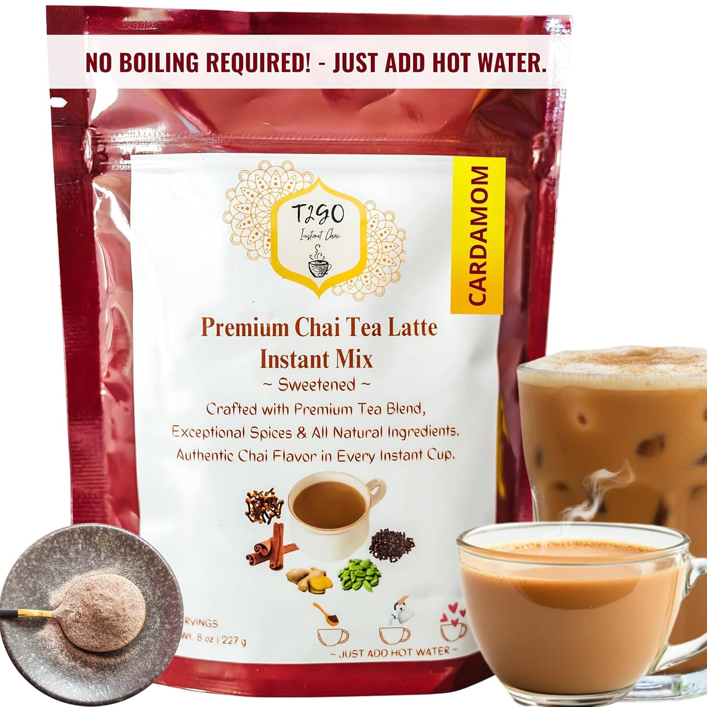 T2GO Authentic Karak Masala Chai Tea Mix – Just Add Water, 8 oz | Bold karak-style masala chai — real milk & spices in every scoop, no simmering