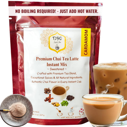 T2GO Authentic Karak Masala Chai Tea Mix – Just Add Water, 8 oz | Bold karak-style masala chai — real milk & spices in every scoop, no simmering