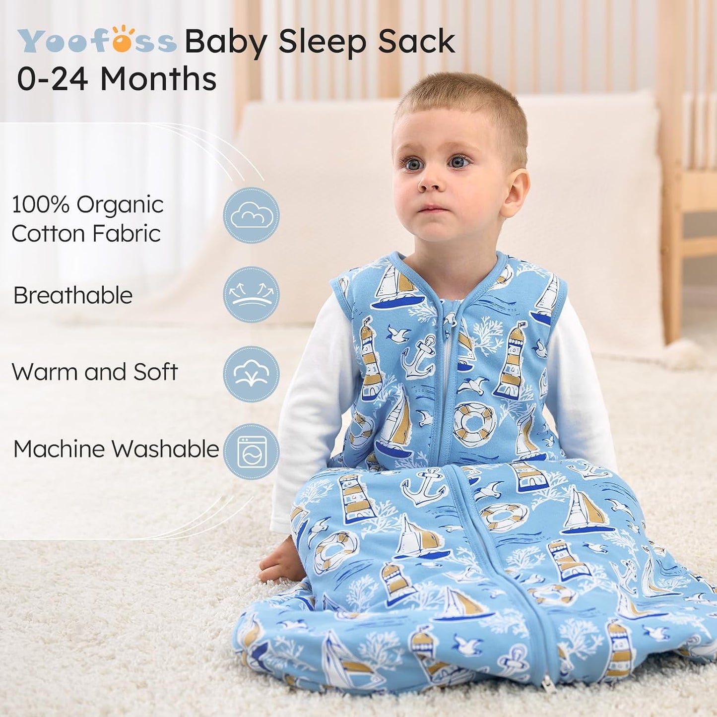 Yoofoss Baby Sleep Sack Baby Wearable Blanket 100% Cotton 2-Way Zipper Toddler Sleeping Sack
