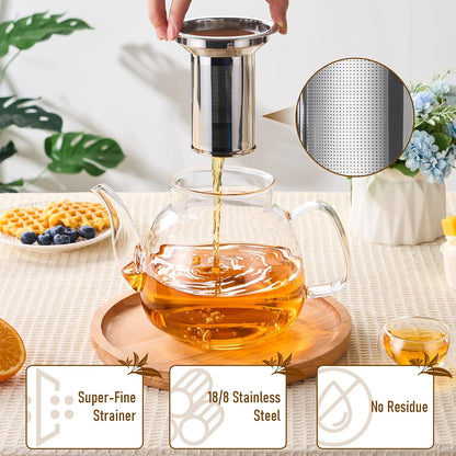 PARACITY Glass Teapot Stovetop 40 OZ/1200ml, Borosilicate Clear Tea Kettle with Removable 18/8 Stainless Steel Infuser, Teapot Blooming and Loose Leaf Tea Maker Tea Brewer for Camping, Travel