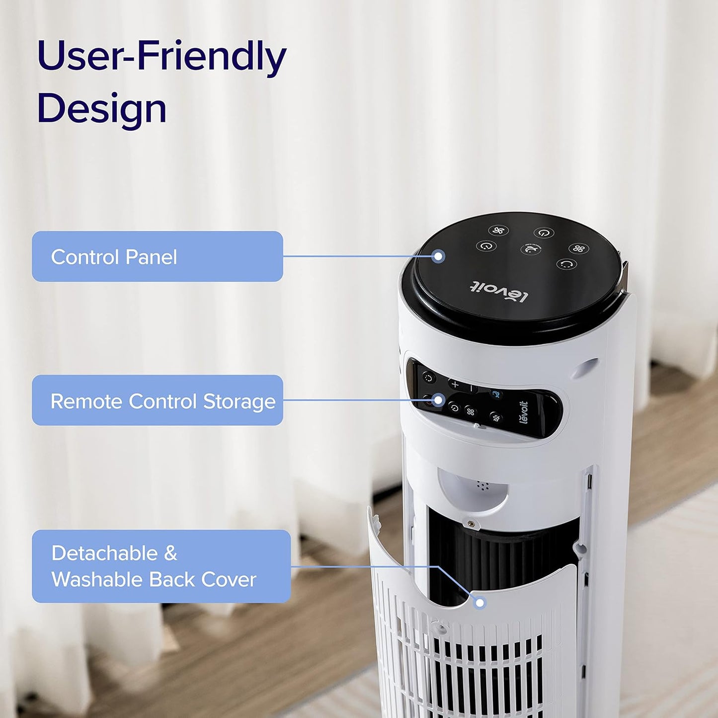 LEVOIT Tower Fan for Bedroom, 20dB Quiet Desk Fan with 23ft/s, Portable & Easy to Carry, 3-Angle & 5-Speed Mini Oscillating Fan, DC Motor, Bladeless, Remoter, 12H Timer, for Home, Room, Office, White