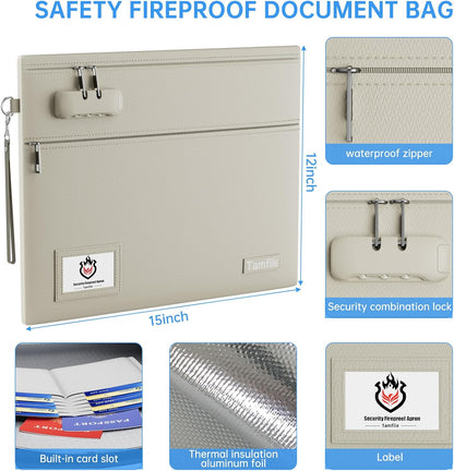 Tamfile Fireproof Document Bag with Lock,15x12 inch Heat Resistant Cash Bag