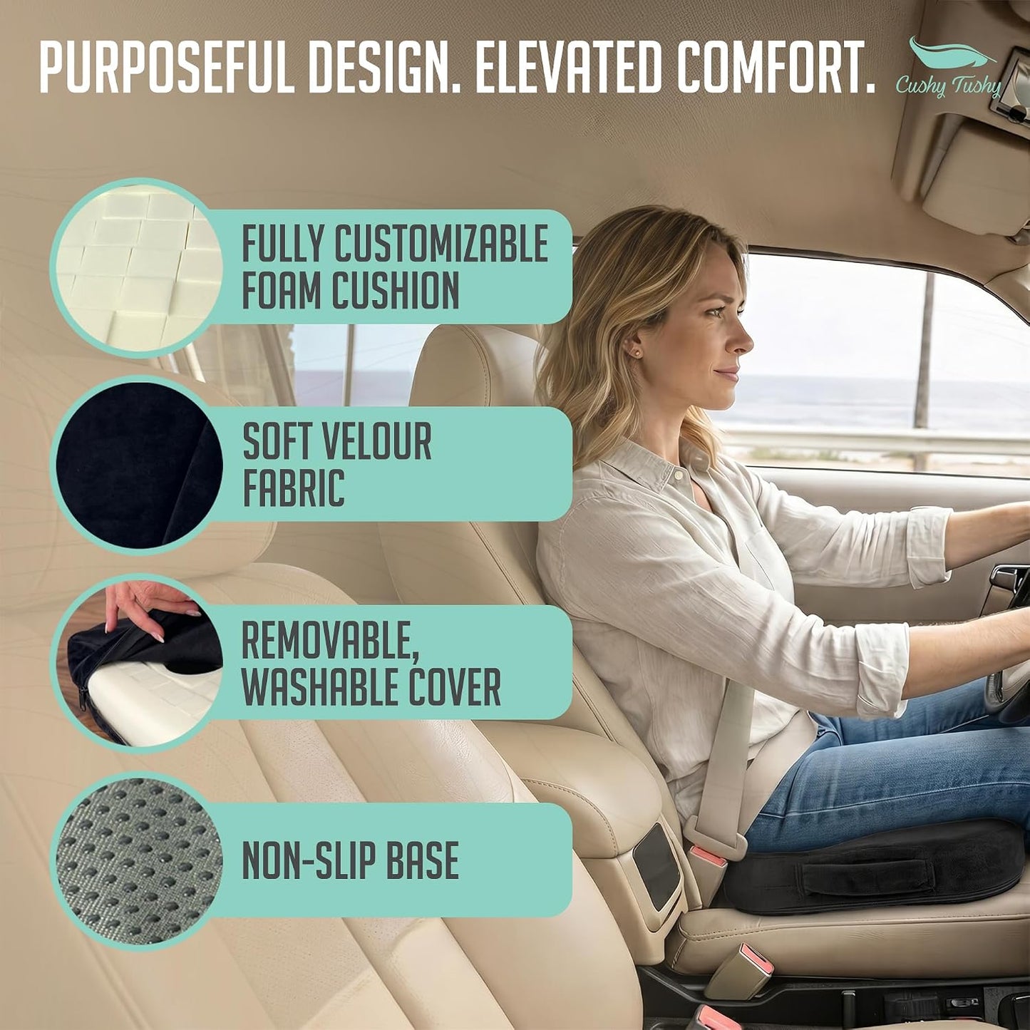 Cushy Tushy Premium Foldable Travel Seat Cushion - for Relief of Lower Back, Sciatic, Butt and Tailbone Pain - for Home & Office Use, Perfect for Travel or Driving - Coccyx Seat Cushion