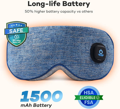 Ezona Cotton Cordless Heated Eye Mask, Warm Eye Compress Mask for Dry Eyes, Washable Eye Heating Pad for Travel, Dry Eyes, Blepharitis, Sinus Migraine (Blue)