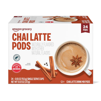 Amazon Brand - Happy Belly Tea Pods Compatible with 2.0 K-Cup Brewers, Chai Latte, 24 Count (Previously Solimo)