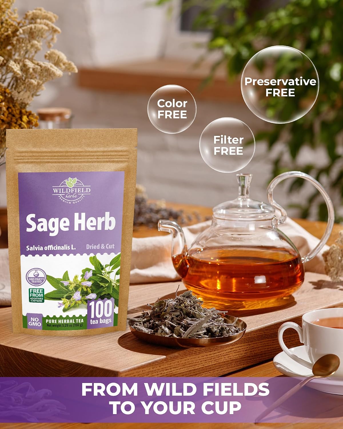 100 Bags Dried Sage Herb Herbs Tea (Salvia officinalis) - 100 count Tea Bags Sage Herbal Tea