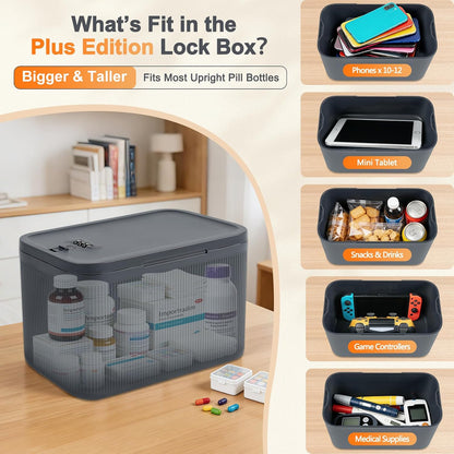 Lockable Storage Box, Small Lock Box with Combination Code for Phone/Medicine Safe/Food Home/Refrigerator/Office/Personal Items/Travel/Gift,9.25 x 5.04 x 3.62’’