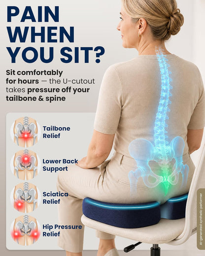 5 STARS UNITED Seat Cushion - Memory Foam Chair Cushion for Tailbone Pain Relief - Ergonomic Support for Coccyx, Sciatica & Butt - Office, Desk & Gaming Chair, Car Seat, Wheelchair, Black Suede