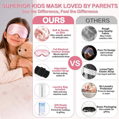 Kids Sleep Mask, Soft Eye Mask for Boys Girls with Adjustable Strap, Silk Light Blocking Sleeping Mask for Naps, Travel and Night Sleep, Includes Laundry Bag (Black)