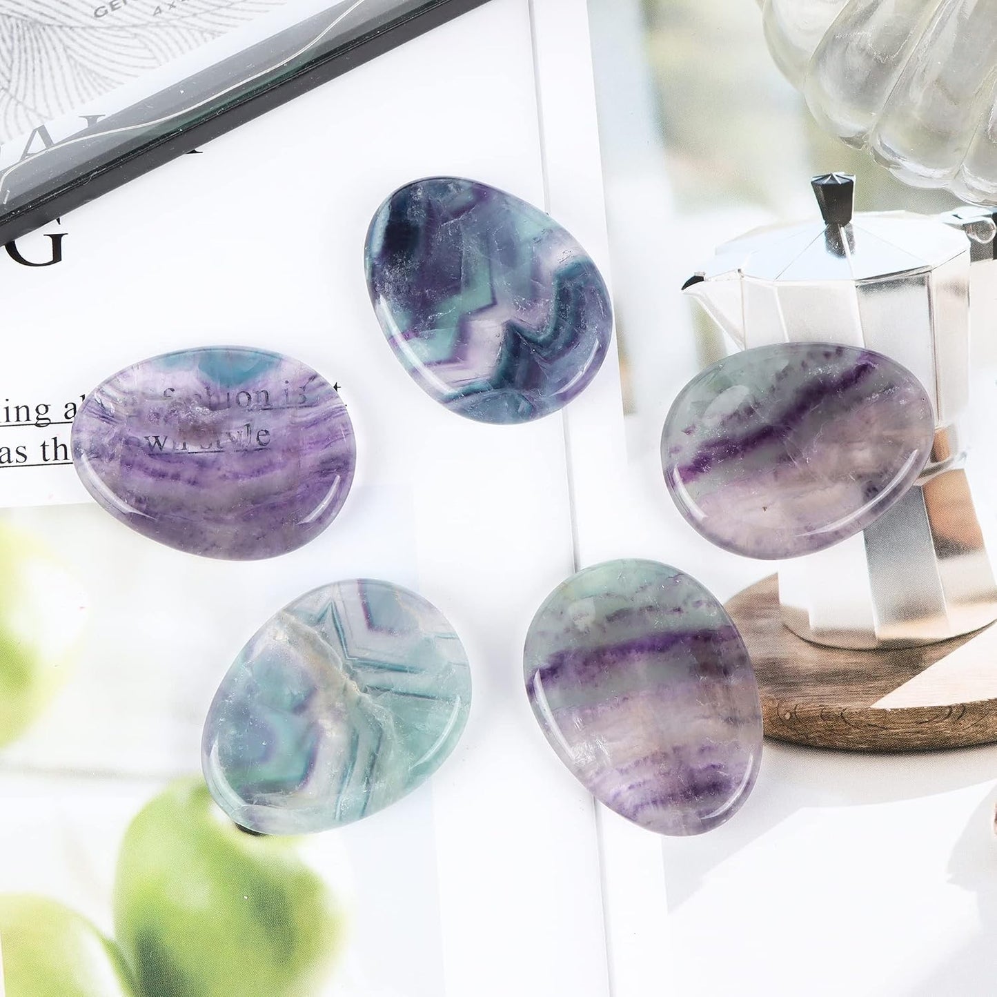 Artistone Moss Agate Crystal Chakra Thumb Worry Stone Teardrop Reiki Healing Stone Pocket Palm Stones for Anxiety Stress Relief Meditation Therapy Geometry Home Decor