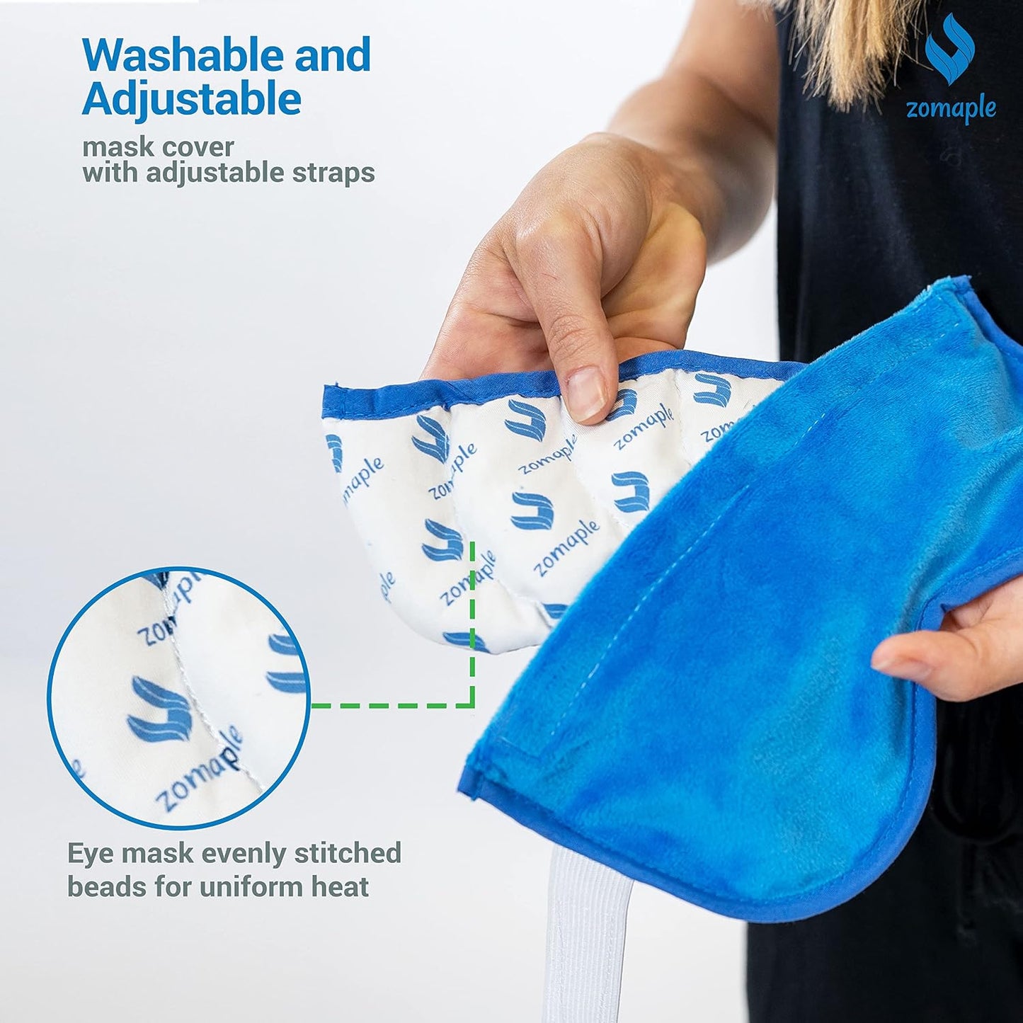ZOMPALE Heated Eye Mask for Dry Eyes – Microwavable Moist Heat Eye Compress – Warm Compress for Eyes, Eye Strain & Stye Relief – Adjustable Strap, Washable Plush Cover, Reusable Eye Mask for Sleep