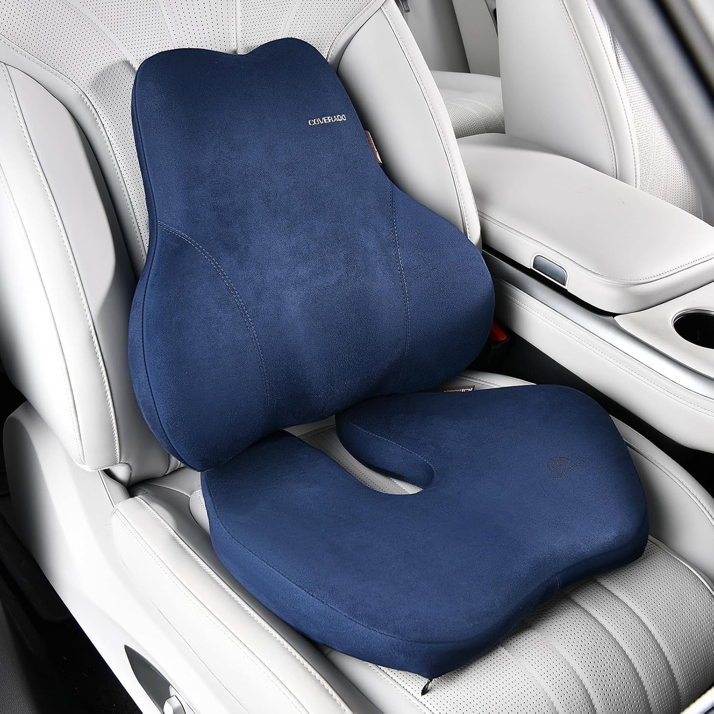 Coverado Car Lumbar Support Pillow and Car Neck Pillow Kit, Ergonomic Design Car Headrest Pillow for Driving, Relax Back Head Muscles Relieve Driving Fatigue, Breathable & Removable Cover, Gray