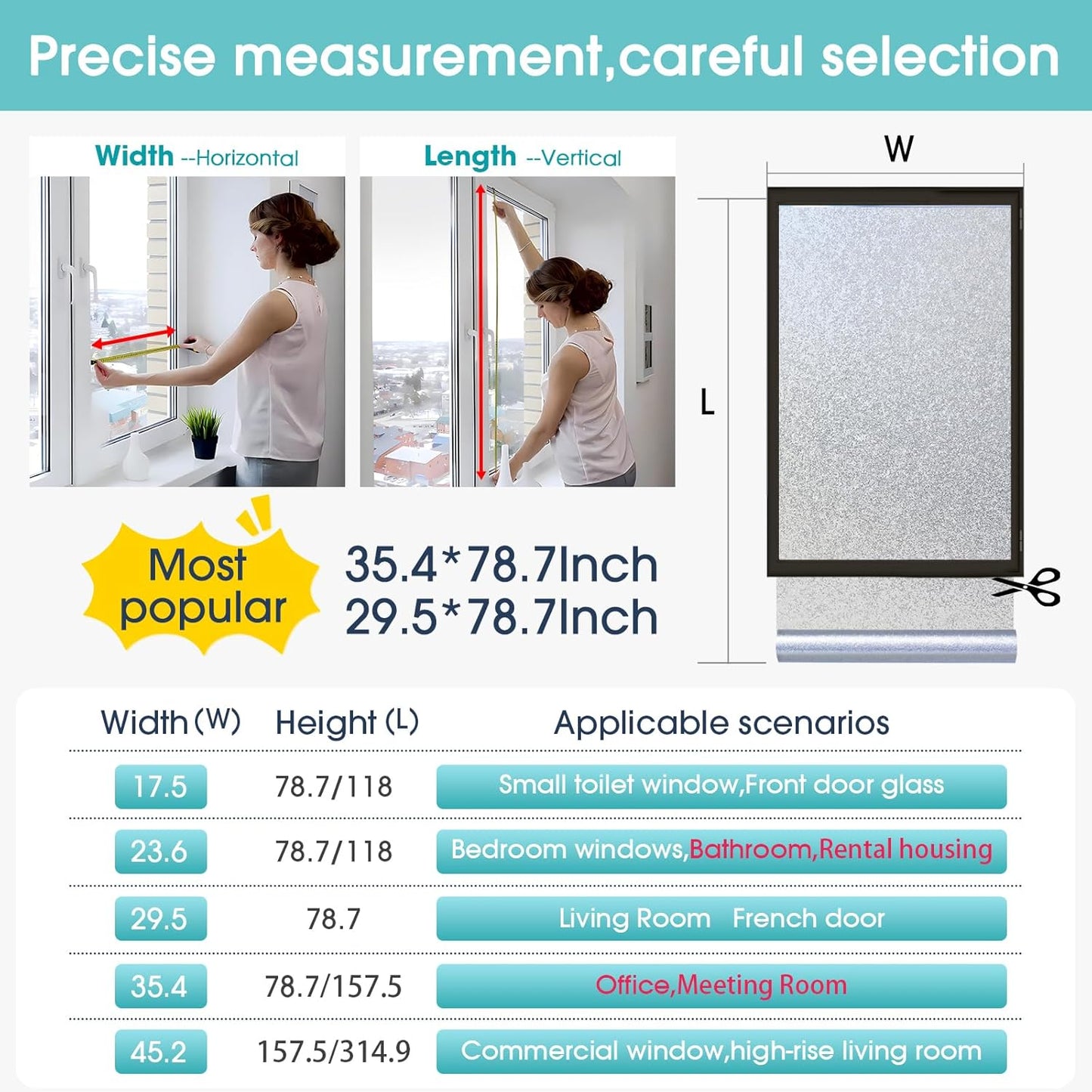 Coavas Blackout Window Film, 100% Light Blocking Privacy Window Film, No Glue Static Cling, Heat & UV Blocking, Removable Room Darkening Window Cover, Renter Friendly for Bedroom, 17.5x78.7Inch,Black