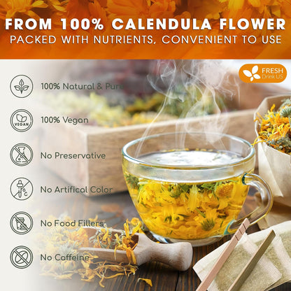 FreshDrinkUS, Premium Calendula Flower Tea, 55 Count, Pure, Caffeine Free