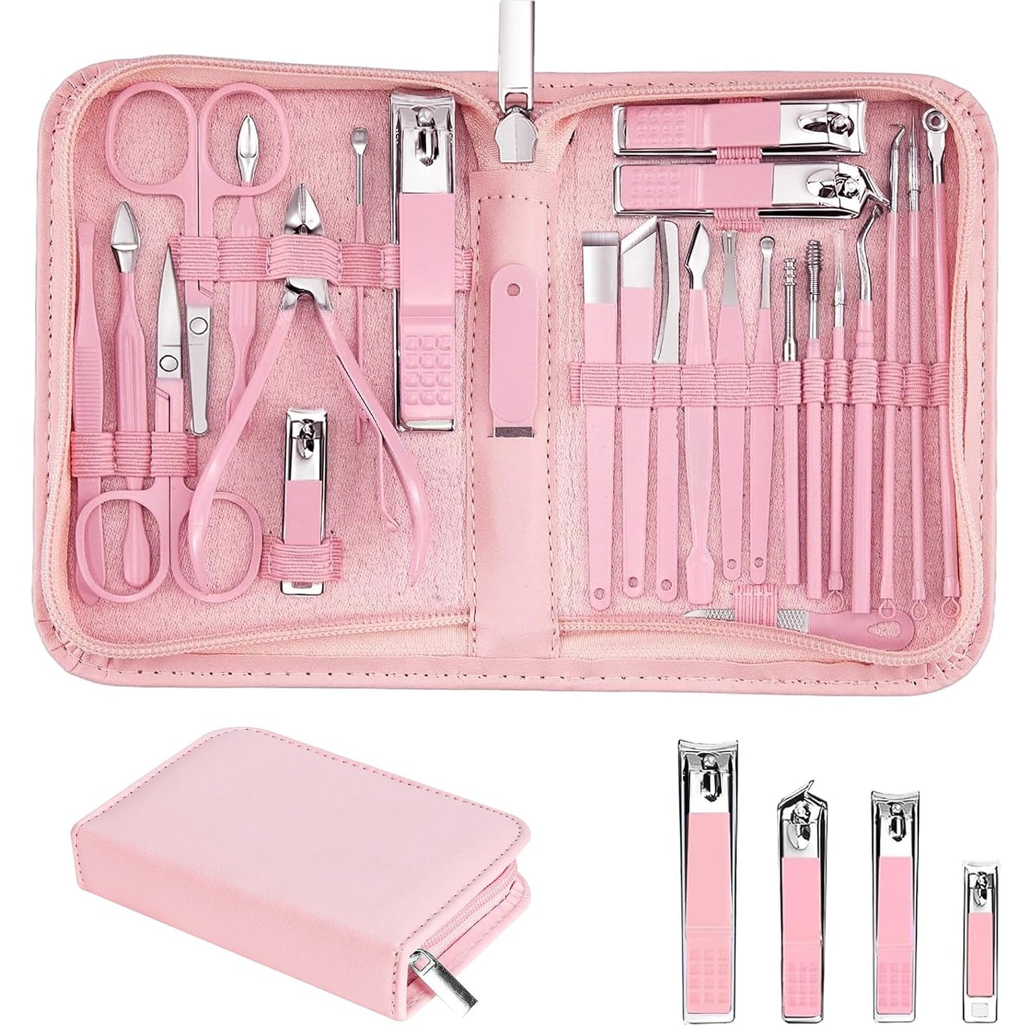 Nail Clippers Set, 26 Piece Manicure Set & Pedicure Kit, Stainless Steel Fingernail & Toenail Clipper Cutters, Professional Nail Care Tools with Luxurious Travel Case for Men and Women, Black