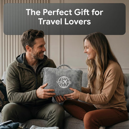 2-in-1 Travel Blanket and Pillow – Lightweight, Compact, Ultra Soft, Machine Washable – Handle, Luggage Sleeve, Backpack Clip – for Travel Airplane, Car, Office (Gray)