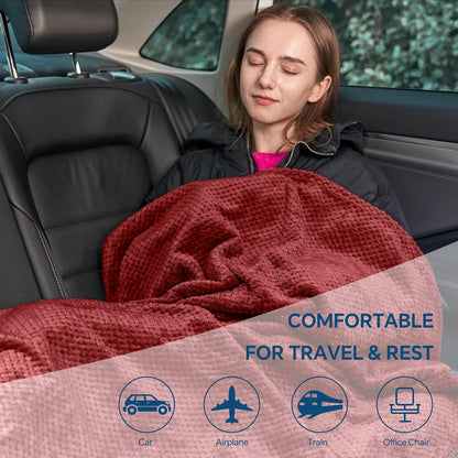 BEDELITE Travel Blanket with Bag, Jacquard Fleece Blanket 65"x40", Blue