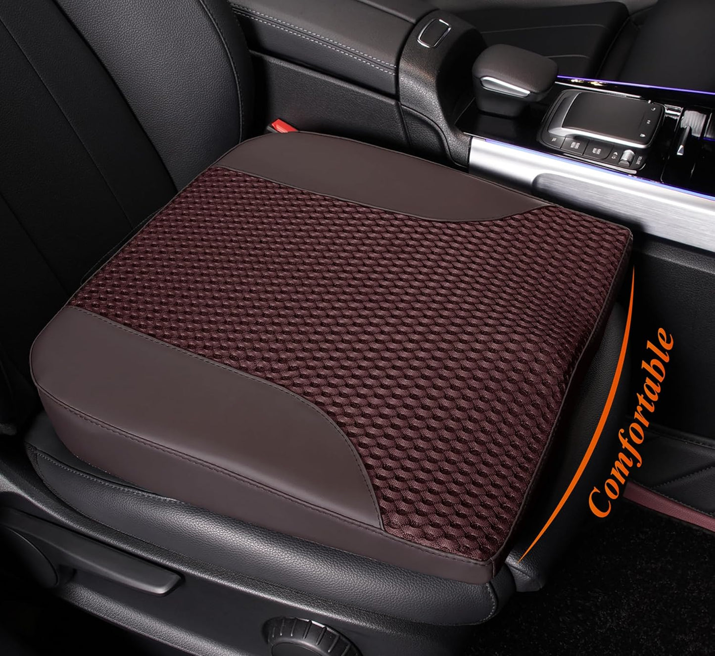 kingphenix Premium Car Seat Cushion, Memory Foam Driver Seat Cushion to Improve Driving View- Coccyx & Lower Back Pain Relief - Seat Cushion for Car, Truck, Office Chair (Leather Black)