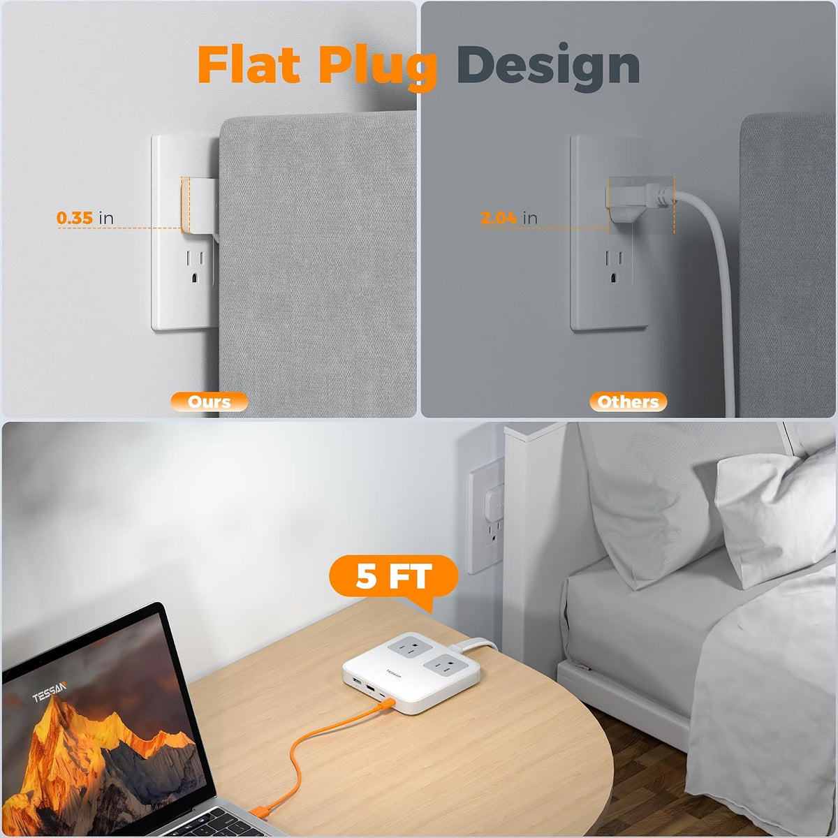 TESSAN 67W Charging Station USB C Power Strip with 5ft Extension Cord