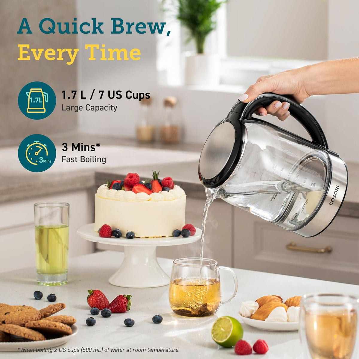 Cosori Electric Kettle, No Plastic Contact with Water, 1.7L, White