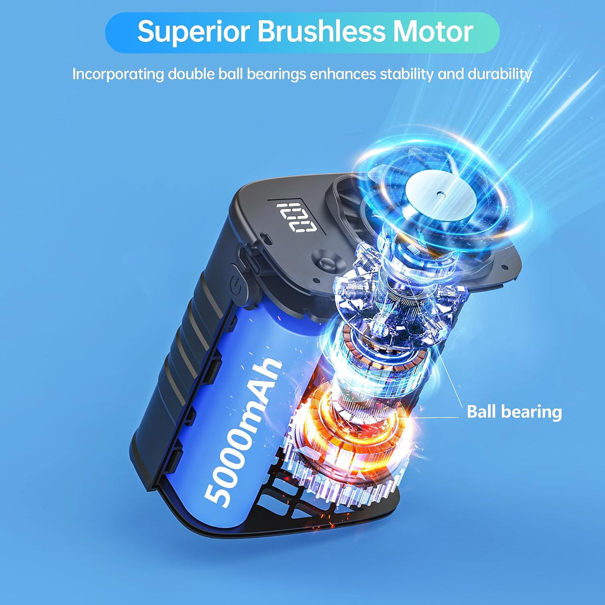 Waist Fan, 5000mAh Rechargeable Belt Clip Fan, 39ft/s Strong Airflow, 5 Speeds, Up to 29H Runtime, Wearable Hands-Free Cooling with LED SOS Light for Outdoor Camping Hiking