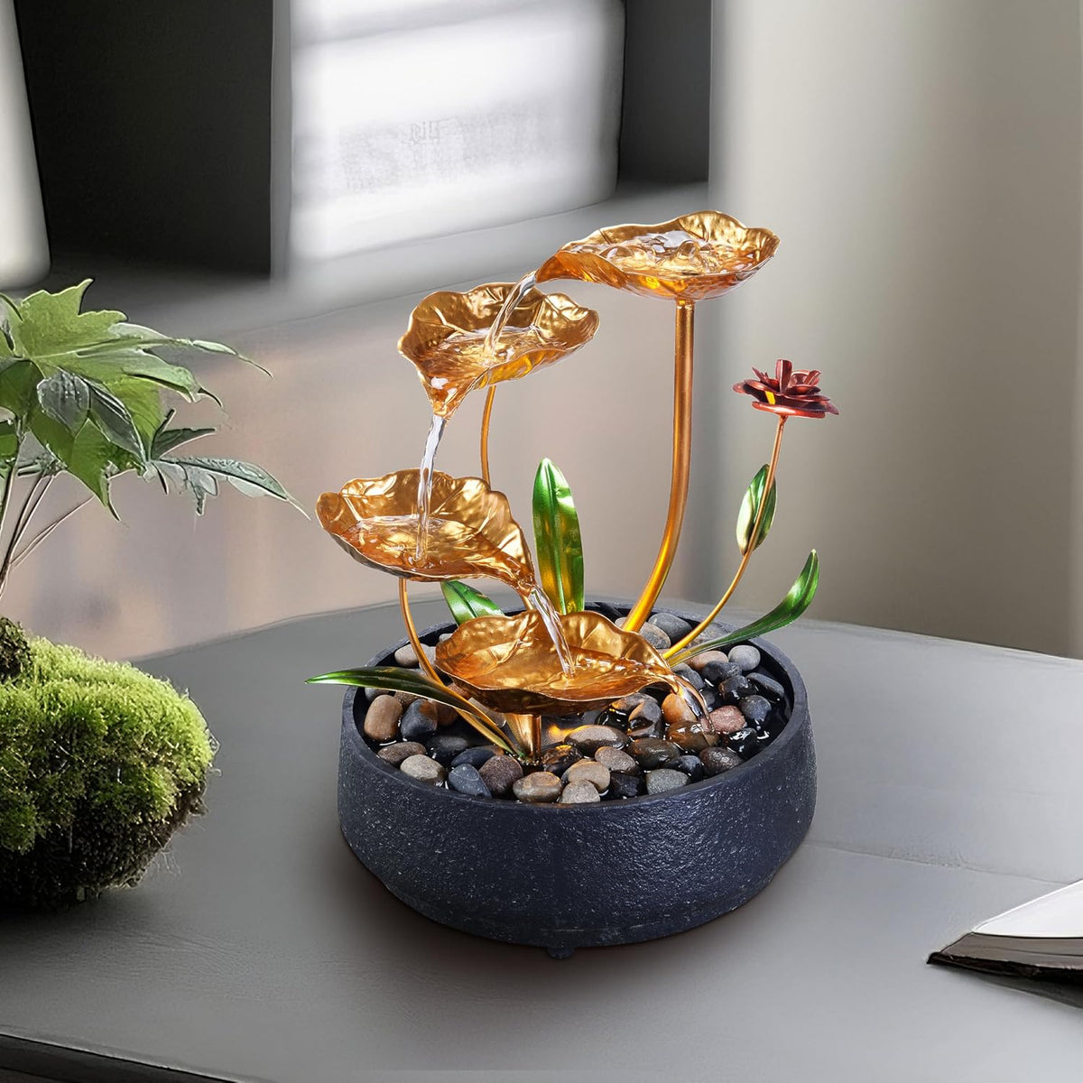 Tabletop Water Fountain – 3-Tier Rock Indoor Waterfall Fountain