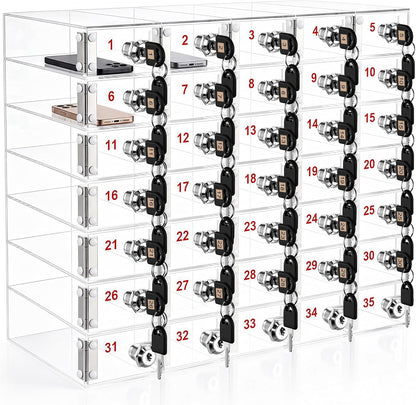 Layhit 20 Slots Cell Phone Locker Box for Classroom Clear Acrylic Cell Phone Storage Cabinet Bin with Door Locks for Classroom School Students Office Factory Employees
