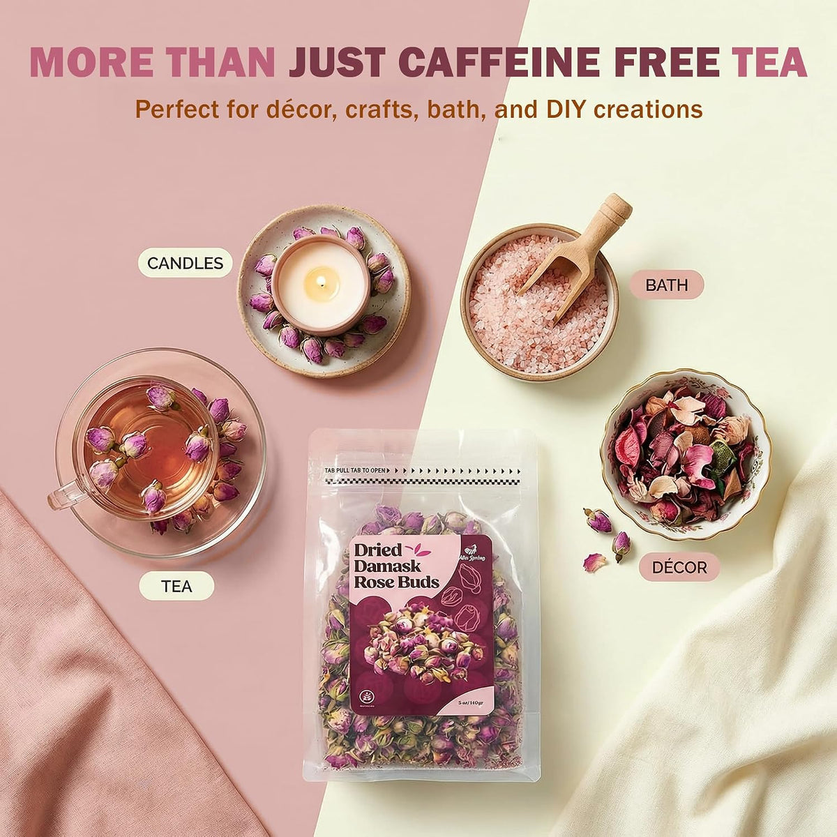 Dried Rose Buds, 5oz, Gluten Free, Non-GMO Damask Rose Tea