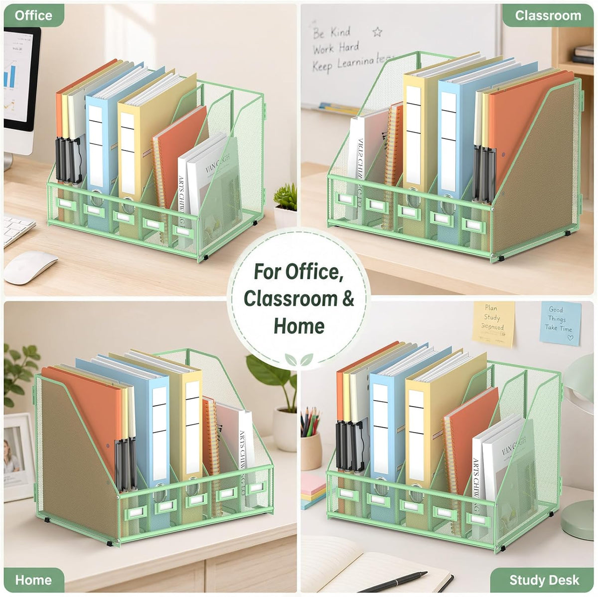 SUPEASY Desk Organizers Metal Desk Magazine File Holder with 5 Vertical Compartments Rack File Organizer for Office Desktop, Classroom, Home Workspace, Black