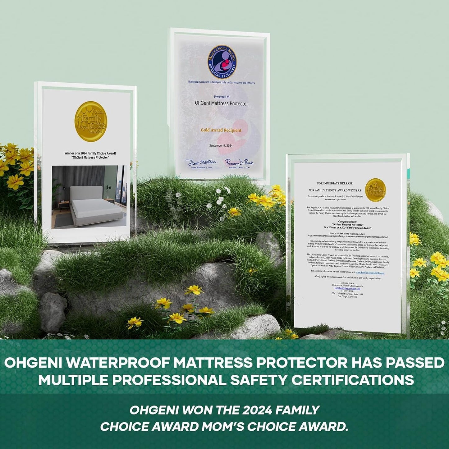 OhGeni 100% Waterproof Mattress Protector,Queen Size Premium Bamboo Mattress Pad,Pet Hair & Bedwetting Resistant,Cooling Breathable Fitted Sheets,Washable Bed Cover,Non-Slip Deep Pocket for Bedroom