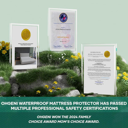 OhGeni 100% Waterproof Mattress Protector,Queen Size Premium Bamboo Mattress Pad,Pet Hair & Bedwetting Resistant,Cooling Breathable Fitted Sheets,Washable Bed Cover,Non-Slip Deep Pocket for Bedroom