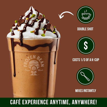 The Frozen Bean Vanilla Bean Frappe & Latte Instant Mix (10 Sticks), Made with Arabica Coffee, Double Shot Caffeine, Low Sugar & Premium Ingredients, Hot, Iced, or Blended Drinks