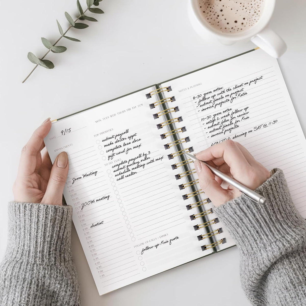Aesthetic Daily Planner And Notebook With Hourly Schedule - Spiral Notepad