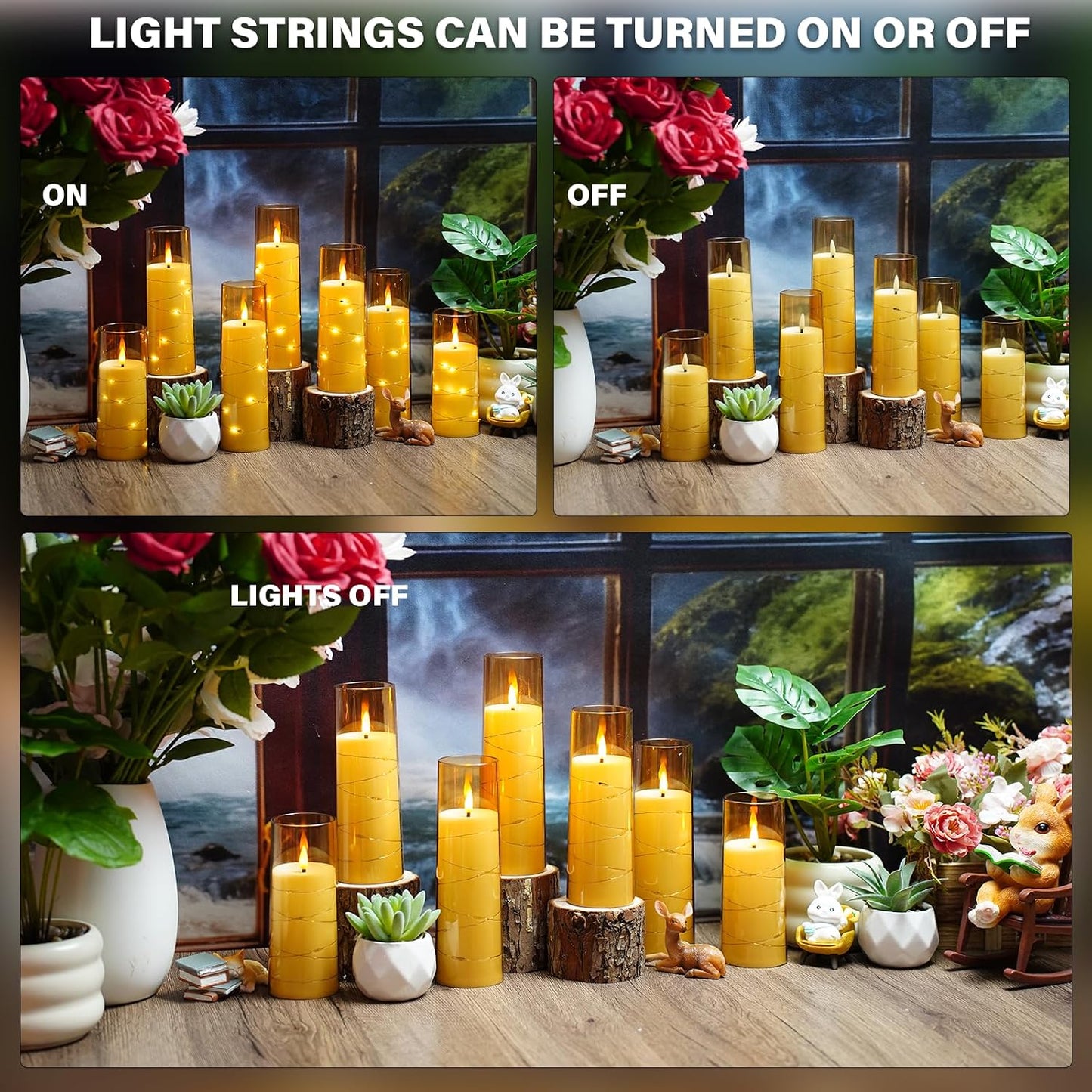 Nimiko Flickering Flameless LED Candles,Battery Operated Candles 24 Pcs with Embedded Star String,Acrylic LED Pillar Candles with Remote,Suitable for Home Decoration to Create an Atmosphere (White)